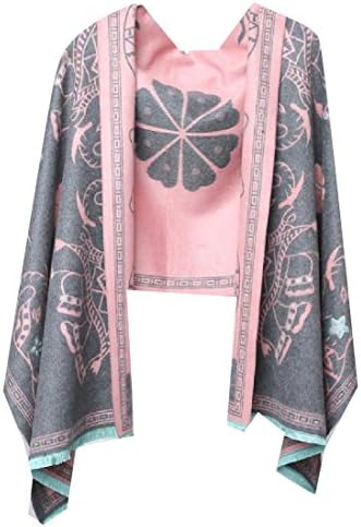 QueenHands Women's Thicken Oversized Modern Cozy Print Cloak Shawl Scarves Pink2 OS