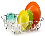 ipegtop Small Sink Dish Drying Rack with Rubber Feet, Kitchen Stainless Dish Drainer Organizer Over/In the Sink for Drying Glasses Bowls Plates