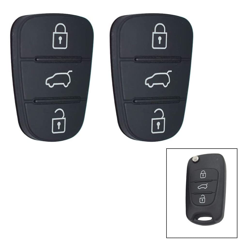 SALPIE Replacement Silicone Buttons for KIA Cee'd K2 K5 Lotze Magentis Optima Piccanto Rio Sportage Venga e HYUNDAI l20 l30 lx20 lx35 Verna Remote Control 3 Buttons Black (2 pieces)