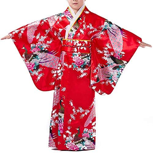 Girls Kimono Costume Japanese Asian Top Dress Robe Sash Belt Fan Set Outfit