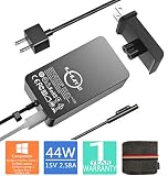 Surface Pro Surface Laptop Charger,44W 15V 2.58A Power Supply Compatible Microsoft Surface Pro 6 Pro 5 Pro 4 Pro 3 Surface Laptop 2 Surface Go&Surface Book with 6.2 Ft Cable Wall Plug and Travel Case