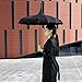 QUEENSHOW Pagoda Umbrella Retro Travel Stick Umbrella with Hook Handle Auto Open for Sun & Rain Protection, Black