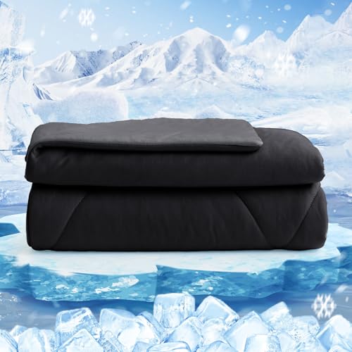 HOMFINE Cooling Blanket for People – Double-Sided Summer Blanket for Sofa Bed Summer Q-MAX>0.4 Soft Cooling Blanket, Cooling Blanket, Anti Static, Black, 130 x 180 cm