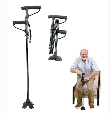 Orpio Lable Professional Old Man Walking Stick Folding Double Handle Four Feet With Light Black Amazon In Health Personal Care