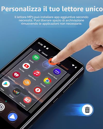 Spotify MP3 Player with Bluetooth and WiFi, AGXOV MP4 Music Player with 4.02 Inch Touchscreen Screen, Portable Android MP3 with Audible, Deezer, Play Store, Black | MP4 Lettore Musicale con Schermo Touchscreen da 4,02 Pollici, MP3 Android Portatile con Audible, Deezer, Play Store, Nero