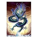 SuperDecor 5D Diamond Painting Kits Full Drill Diamond Embroidery Painting Art DIY by Number Kits Dragon Comes Out of The Sea for Home Wall Decor Green