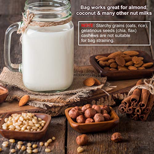 EcoPeaceful 12"x13" Organic Cotton Nut Milk Bag (ALL 100% Organic: Fabric, Stitches, Drawstring) + Silicone Band Closure - Almond Milk, Cold Brew Coffee, Celery Juice Fine Strainer Reusable Unbleached