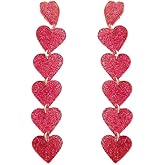 Adoshine Heart Earrings BlingBling Dangle Earrings Acrylic Cute Hot Pink Red Rave Earrings Love Heart Shaped Earring For Women Gift