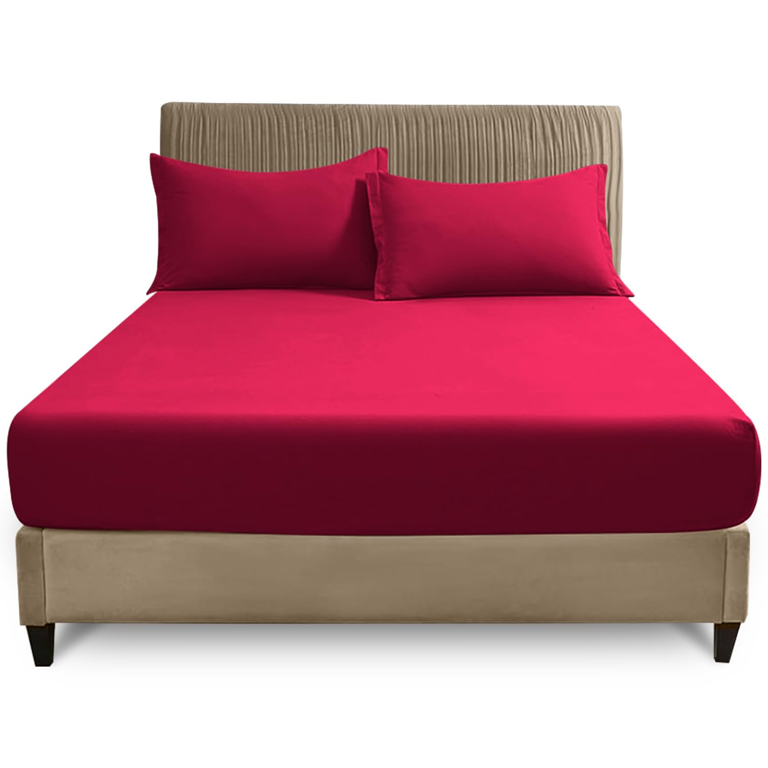 GC GAVENO CAVAILIA 4Ft Fitted Sheets 25 Cm Deep - Easy Care Soft Polycotton Fabric (120x190 cm) - Hypoallergenic & Fade Resistant Fitted Sheet Small Double - Elastic Corner Bottom Sheet, Red