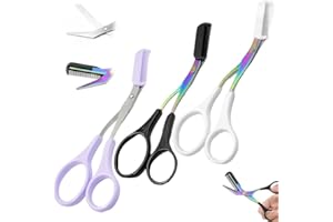OFMALLY 3pcs Eyebrow Trimmer Scissor, Professional Eyebrow Trimmer Scissors with Comb, Non Slip Finger Grips Eyebrow Trimmer, Hair Removal Beauty Accessories for Men Women