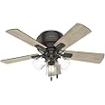 Hunter Crestfield Indoor Low Profile Ceiling Fan with LED Light and Pull Chain Control, 42", Noble Bronze