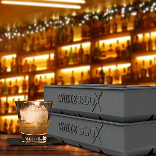 Chillz Blox Large Ice Cube Tray Set for Whiskey Silicone Ice Mold