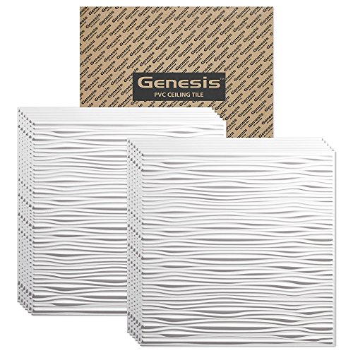GENESIS - Drifts White 2x2 Ceiling Tiles 3 mm Thick (Carton of 12) – These 2’x2’ Drop Ceiling Tiles are Water Proof and Won’t Break - Fast and Easy Installation (2’ x 2’ Tile)