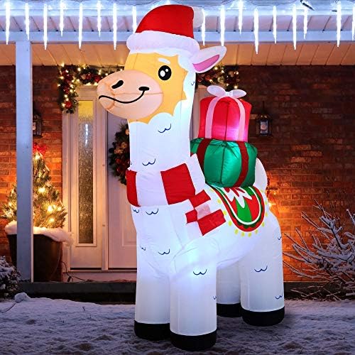 Joiedomi 6 FT Tall Christmas Llama Inflatable with Builtin LEDs Blow Up Inflatables for