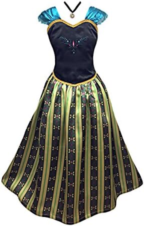 American Vogue Princess Frozen Anna Elsa Coronation Dress Costume (9-10 Years & Necklace, Olive)
