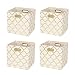 Posprica Collapsible Storage Bins,11&times;11 Fabric Storage Baskets Cubes Boxes Containers Drawers Organizer with Two Metal Handles for Toy,Clothes,Laundry - 4pcs,White-Gold Lantern primary