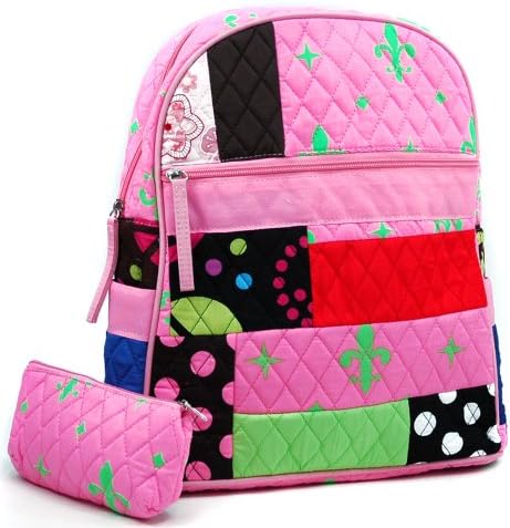 Dasein Women's Patchwork Quilted Backpack w/ Convertible Shoulder Straps -Pink/Green