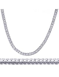 Moda Hombre de Iced Out diamantes de laboratorio, 4 mm. tenis   chapado en plata de 16" collar de cadena
