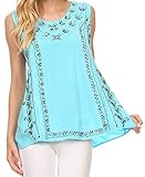 Sakkas Koonya Long Light Scoop Neck Nature Embroidered Sleeveless Tank Top Blouse