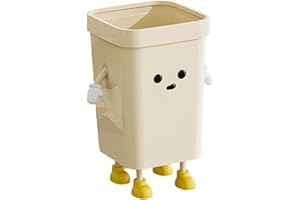 Cute Trash Can, 7L PP Plastic Trash Can, Cartoon Standing Garbage Bin with Eyes, Hands & Legs, Open Top Waste Basket for Kitc