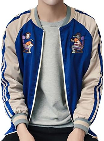 Esast Men's Fashion Embroidery Zipper Baseball Jacket Blue M