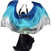 Girls Hand-Made Belly Dance Silk Scarf Veils Gradual Colors 8mm1pc 190 * 90CM (White turquoise blue)