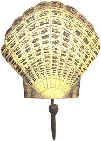 Mti Hand Carved Scallop Shell Single Hook Hanger Wood Burned Wall Decor