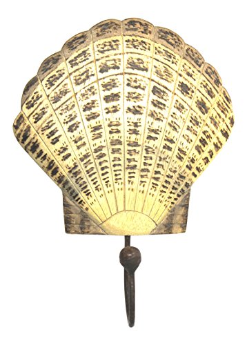 Mti Hand Carved Scallop Shell Single Hook Hanger Wood Burned Wall Decor