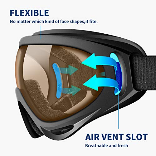 WARMQ Ski Goggles, Snowboard Goggles with UV 400 Protection, Anti-Fog, Windproof, Dustproof and Anti-Glare Lenses, Adjustable OTG Snow Goggles for Kids, Youth, Men & Women (Multicolor and Brown)