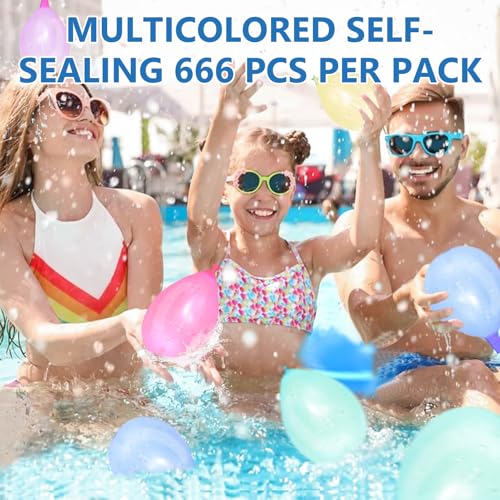 666 PCS Water Balloons-Self Sealing Water Balloons Quick Fill in 10 Second-Water Ballons for Kids & Adults Easy Fill-Colorful Water Bombs-for Outdoor,Beach,Pool Party Fight,Water Toy