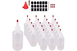 Belinlen 20 Pack 8-Ounce Plastic Squeeze Bottles with 20pcs Red Tip Caps and Measurement - Good for Crafts, Art, Glue, Multi Purpose Set of 20 with extra 6 Red Cap 36 Chalk Labels and 1 Pen