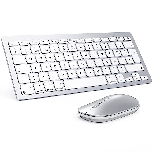 OMOTON - Tastiera e Mouse Bluetooth per Mac, OMOTON Ultra-Slim Pack di Tastiera e Mouse Wireless per Apple Mac, MacBook Pro/Air, iMac, Mac Mini, QWERTY ES Layout, Argento