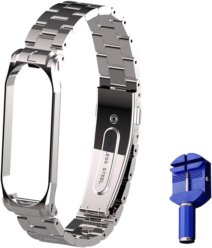WANFEI For Xiaomi Mi Band 4 Strap Mi Band 3 Straps, Mi Band 4 Metal Wristband Spare Wristband Replacement Straps Bracelet Band Adjustable Straps for Xiaomi Mi Band 4 Mi Band 3 (No Tracker)