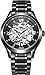 BOS Men's Automatic self-Wind Mechanical Pointer Skeleton Watch Black Dial Stainless Steel Band 9008