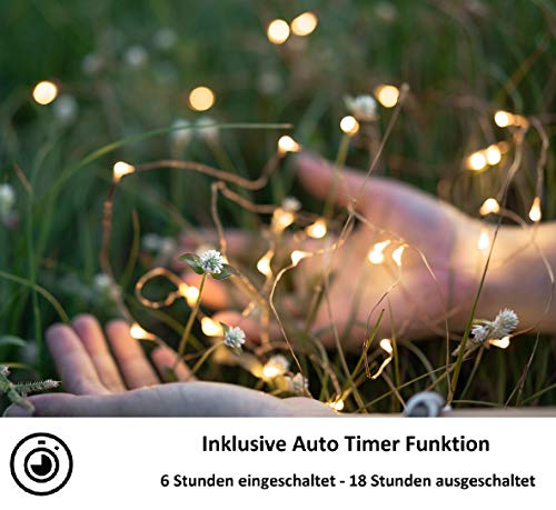 CozyHome Led-lichtsnoer voor buiten, op batterijen, 12 meter koperdraad met 100 leds, warmwit, lichtketting voor balkon… - Afbeelding 3