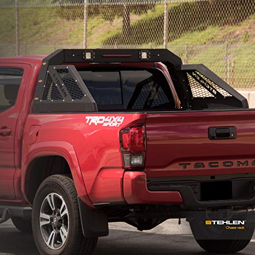 Stehlen 733469495291 Universal Adjustable Truck Bed Chase Rack Roll Bar with 3rd Third Brake Light & 2x LED Work Lamps Bars & 6x Amber Side Marker - Matte Black
