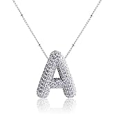 Z ZACHÉ 18k Gold Plated Dainty Cubic Zirconia Bubble Alphabet 26 A-Z Letter Necklace, Personalized Name Necklace,Balloon Initial Necklace for Women Female