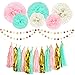 Party Decoration Kit 20 Pcs Mint Peach Glitter Gold Tissue Paper Pom Poms Flower Tissue Paper Hanging Tassels Polka Dot Paper Garlands for Baby Shower Wedding Nursery Bridal Shower