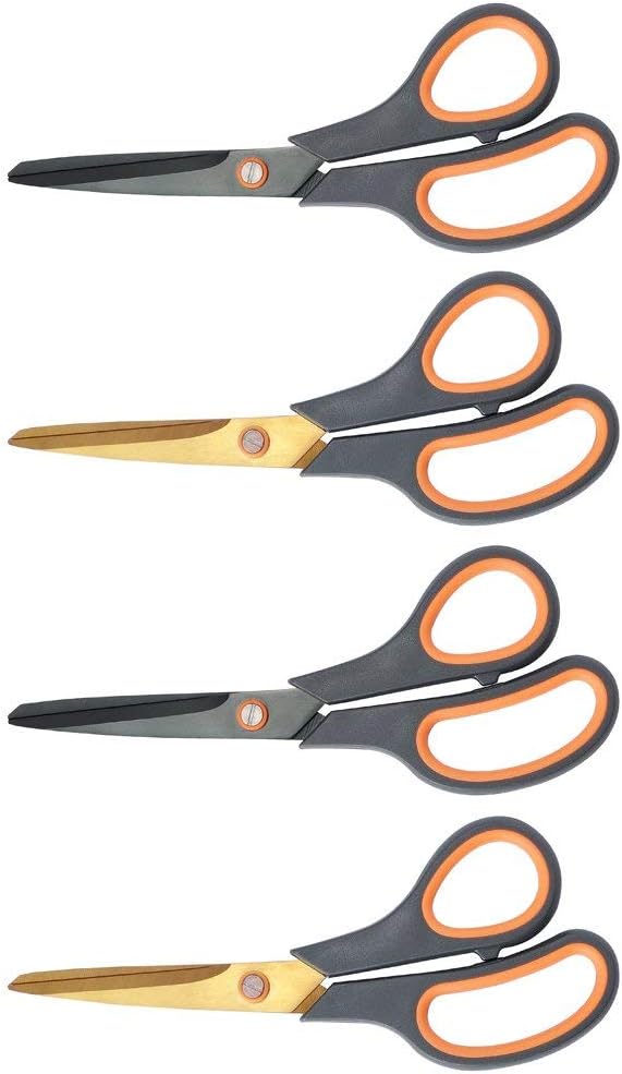 CCR Scissors 8 Inch Soft Comfort-Grip Handles Sharp Titanium Blades, 4-Pack : Office Products