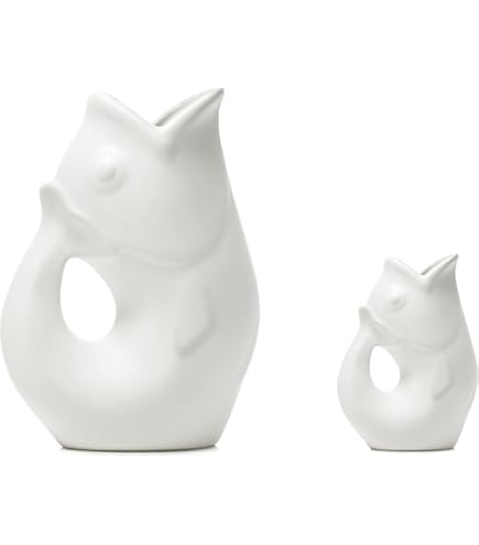 Gurgle Pot Fish Pitchers Set Of 2 - Large (42 Oz) & Mini (3 Oz), Pink, Stoneware, Makes Gurgling Sound When Pouring - View #10