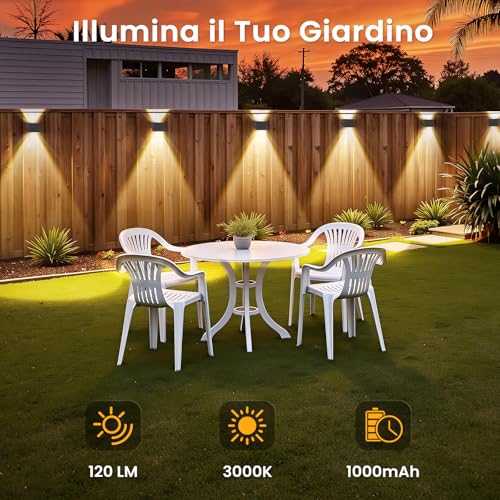 Delaiglow Up & Down Outdoor Solar Lamp Set of 8 Solar Lights Outdoor Warm White 3000 K LED Solar Spotlights Outdoor 1000 mAh Waterproof IP67 for Wall Garden Terrace