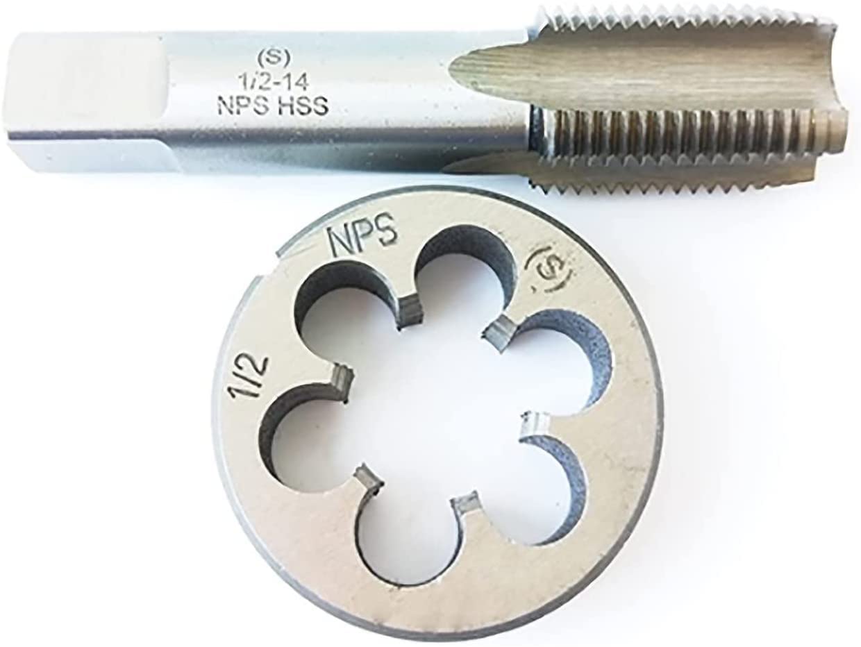HUAZHICHUN 1PC 1/2-14 NPS Tap + 1PC 1/2-14 NPS Die, HSS Tap and Die Set Right Hand Tap