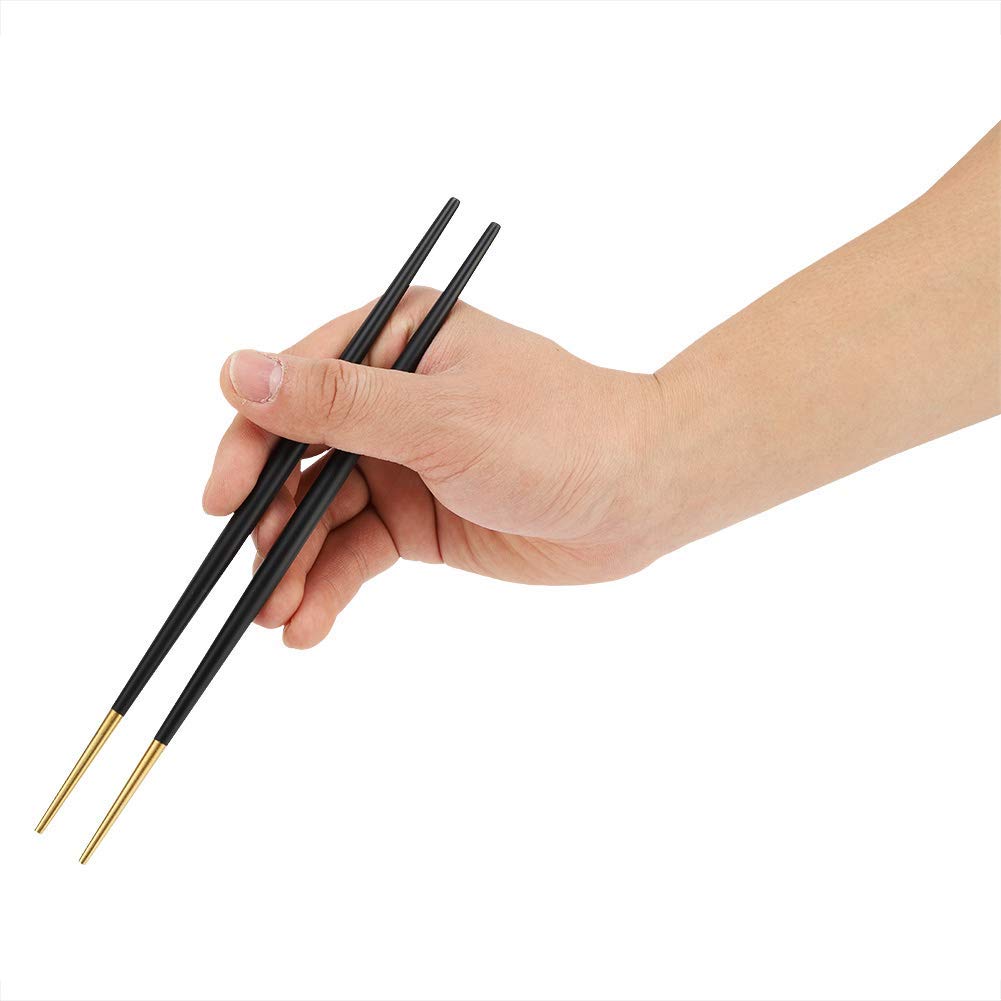 Wifehelper 304 Stainless Steel Chopstick Japanese Sushi Gold Chopsticks Tableware Set, Lightweight and Reusable Metal Silverware for Lunch Dishwasher Safe(Black)