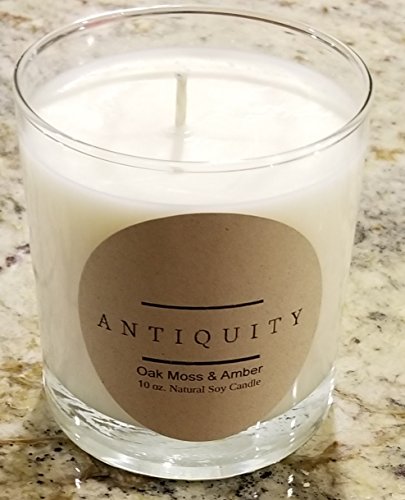 Antiquity Natural Hand Poured Oak Moss and Amber Scented Soy Candle In 10 oz Glass Made In the USA