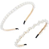 Tweruna 2 Pack Rhinestones Imitation Pearl Headband, White Sparkly Beaded Headband for Women Girls, Hair Accessories for Birthday, Wedding Bridal Hair Hoop, Party