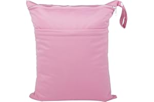 babeine Wet Dry Bag for Baby Cloth Diapers, Waterproof Reusable with Two Zippered Pockets Travel Beach Pool Soiled Baby Items Yoga Gym Bag for Swimsuits or Wet Clothes (pink)