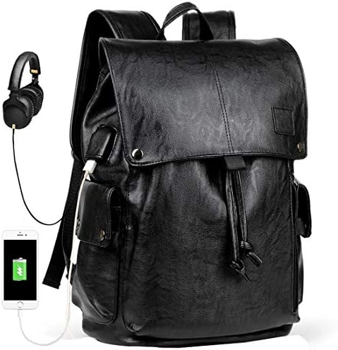 Men's Backpack with USB Leather Waterproof Backpack College Bookbag Laptop