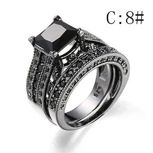 Auwer Rings, 2-in-1 Womens Vintage White Diamond Silver Engagement Wedding Band Ring Set (US Size 6, Black)