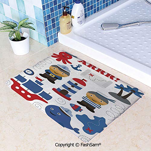 Amazon Com 3 Piece Flannel Bath Carpet Non Slip Sea Theme