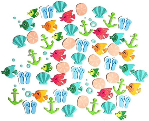 LightShine Products 74 Piece Bulk Aquatic Beach Sea Themed Assortment Bundle of Peel & Stick Foam Glitter Stickers